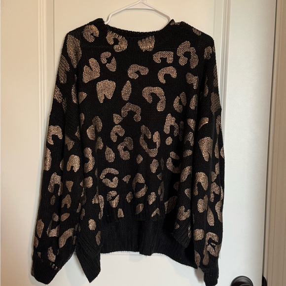 JODIFL Sweaters - Leopard Print Black and Metallic Tan Oversize Sweater